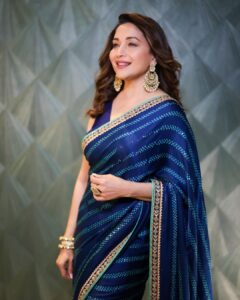 Madhuri Dixit Instagram - 💙 #Saree #SareeLove #White #Wednesday #WednesdayVibe