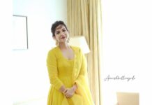 Madonna Sebastian Instagram - When all the other colours don’t feel enough, turn to yellow and shine your light:))))💛💛💛💛💛 Styled by @niru05_raghupathy Jewellery:-@kushalsfashionjewellery Outfit:- @labelearthen @nabel_marketer @surya_ishaan Glowup✨ @aneeshkollengodeak photography📸 #shinebright #yellow #indiangirls #indianfashion