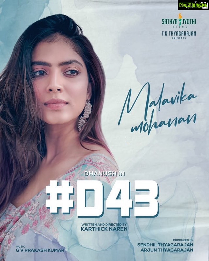 Malavika Mohanan Instagram - To work with the best artists in every industry in always the goal. Super excited to share my next project in Tamil with you guys! 😊 Finally working with an actor I’ve admired for such a long time- @dhanushkraja Sir! @karthicknaren_m @sathyajyothifilms Really looking forward to this one! 😎