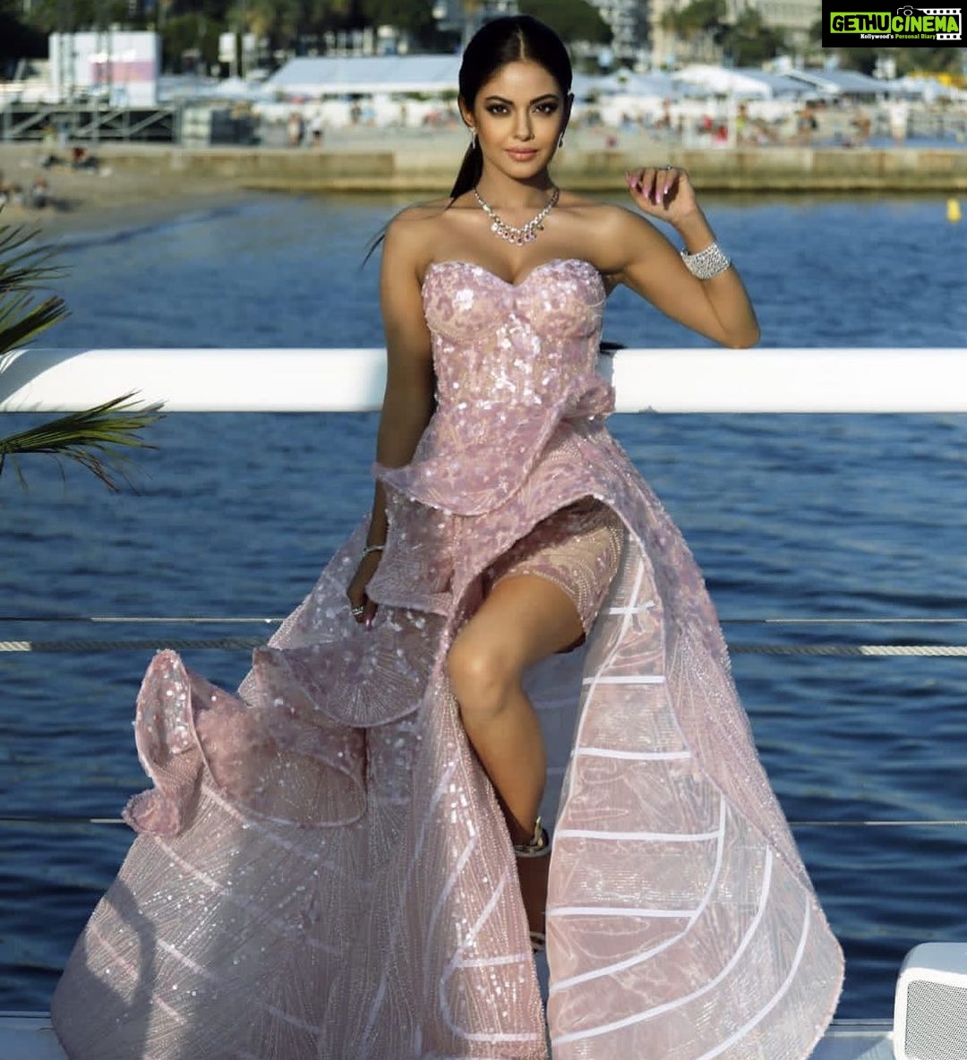 Meera Chopra Instagram - #cannes2022 #cannesfilmfestival #safed #safedincannes Outfit - @sophiecouture Jewelry - @blingvine @kanika_rana_fine_jewellery @aurnument Sandals - @shoemill.in Styled by-@victorconcepto @juhi.ali HMU - @makeup.cannes Photographed by - @richardbyugo Cannes Film Festival 2022