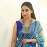 Miya George Instagram – Authentic North Indian Bandhani Saree in blue & blue combination is cool I feel.. what do u guys think? 🥻Saree from @pothyskerala 
Styling @sabarinathk_ 
Jewelry @seeruscollections 
Makeup @femy_antony__ 
📸 @pranavraaaj