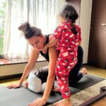 Neha Dhupia Instagram - They say #motherhood is all about find that fine balance …. One way or the other we always manage to get there … ab chahe life ho ya #yoga 🙌🧘‍♀️♥️🧿 • • • • @mehrdhupiabedi @guriqdhupiabedi #myworld🌎 .. also @rohitflowyoga thank you for your yoga and your patience 🙃😃