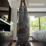 Neha Dhupia Instagram - I get it from my father … his daily practice and me practising everyday … #shirshasana … thank you @rohitflowyoga for the gyaan and dhyaan … #internationalyogaday