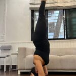Neha Dhupia Instagram - I get it from my father … his daily practice and me practising everyday … #shirshasana … thank you @rohitflowyoga for the gyaan and dhyaan … #internationalyogaday