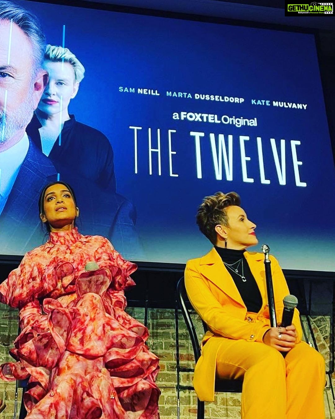 Pallavi Sharda Instagram - I’ve had the pleasure of dolling up, sitting next to, holding space and laughing along with some pretty incredible humans as we celebrated the release of #TheTwelve these past few weeks. As a woman of colour who was once (many times) told that there is no place for her on Australian screens, it gives me so much joy to have shared the company of so many that I admire, and to have felt their camaraderie, empathy and love. Sometimes, though, when asked to talk about my experiences as a ‘diverse’ actor 🤦🏽♀️ on Aussie screens, I bite my tongue, mince my words, or joke around the big bush that is the history of discrimination in our media industry. Sometimes the photograph belies the pain, the eloquence hides the rawness of unbelonging that so many have felt that still lives when I walk onto set everyday and find that sticker on the floor which tells me where to stand. As my courtroom colleagues and I gear up for audiences to see our hard work come to fruition - my heart and mind is set on the intention I hold dear when I go to work everyday: That this space is for everyone, and systems that don’t serve everyone don’t deserve to displace anyone. That the agency with which we are portraying our characters on screen ought to be endowed upon those who work tirelessly to fight for those characters’ existence & authenticity in the first place. That these conversations might actualise in the everyday. It’s a privileged place from which to speak - talking about culture-making. But storytelling is the bedrock of community-building and its narrative has the power to steer people’s concept of who they are and how they belong for entire lifetimes. #TheTwelve came to @foxtel tonight - I hope you get a chance to witness the talent that abounds each frame ✨