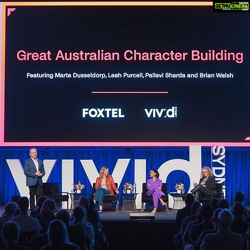 Pallavi Sharda Instagram - ‘Great Australian Character Building’ - an apt title for a robust discussion with my colleagues @martadusseldorp & @leahpurcell as part of @vividsydney. Storytelling is the breeding ground for empathy and I couldn’t have asked for a better forum for a deep dive into its value 💜 Wearing @sandroparis Hair @kohhair_ Make up @pallavisharda