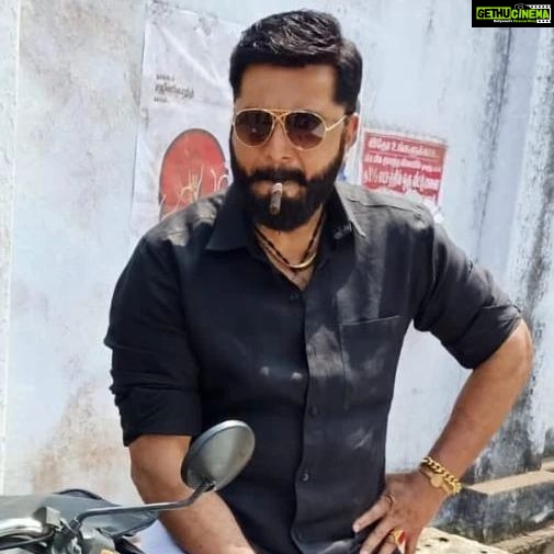 R. Sarathkumar Instagram - Guessing????? Any guesses??? . . . . . . #newlook #newstyle #trending #blackshirt #bullet #coolers