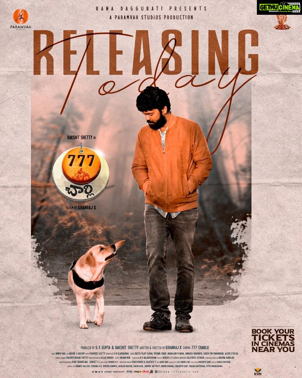 Rana Daggubati Instagram - #777Charlie is yours now ❤️ Releasing today in cinemas near you! #777CharlieInCinemasNow #777CharlieOnJune10 @rakshitshetty @kiranraj_k @rajbshetty @iamsangeethasringeri @sureshproductions @paramvah_studios