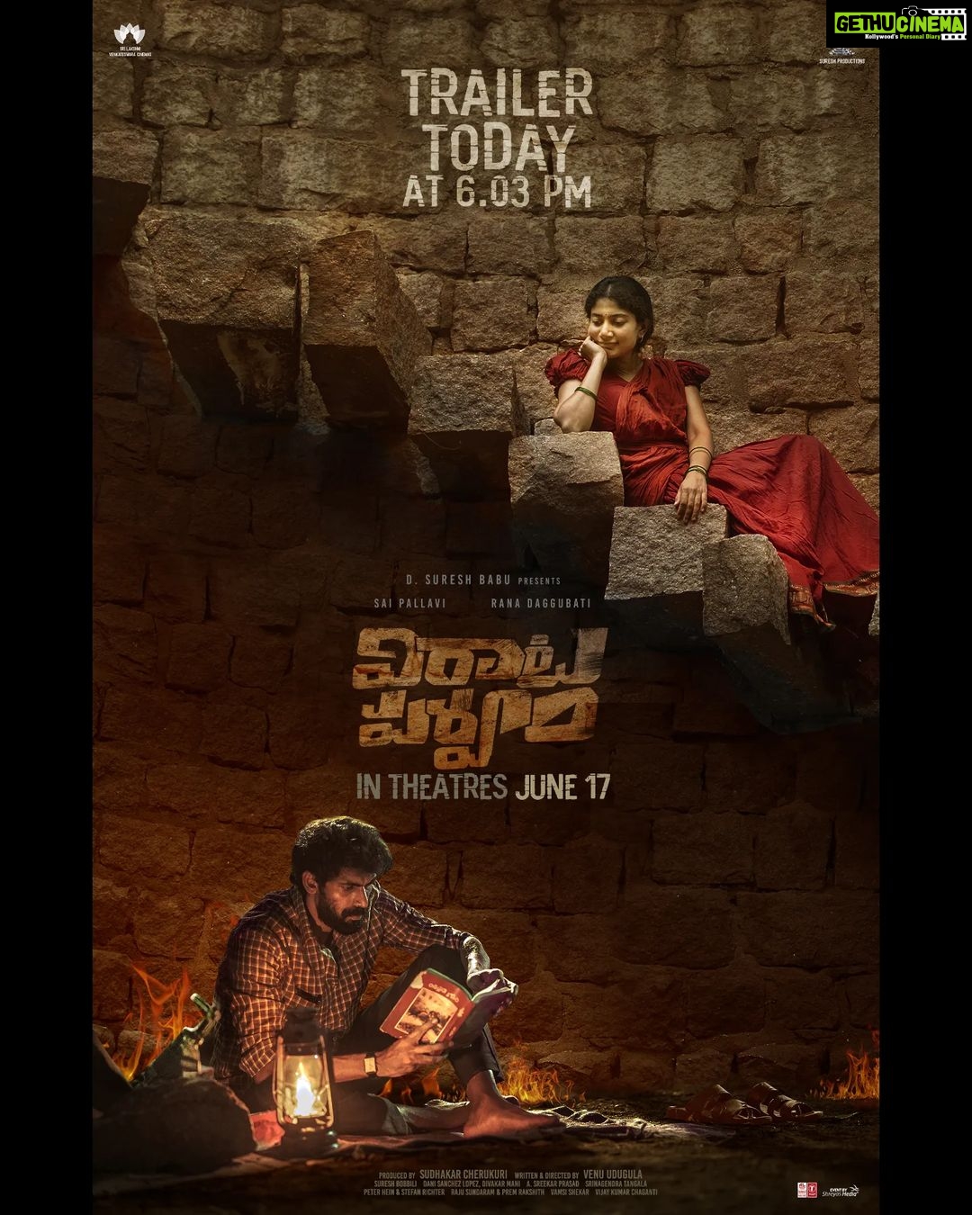 Rana Daggubati Instagram - Only a few hours to go now! #VirataParvam Trailer today at 6.03 PM. #VirataParvamOnJune17th @saipallavi.senthamarai @nanditadasofficial @venuudugulafilm @pillumani @naveenchandra212 #SreekarPrasad @sureshproductions @slv_cinemas