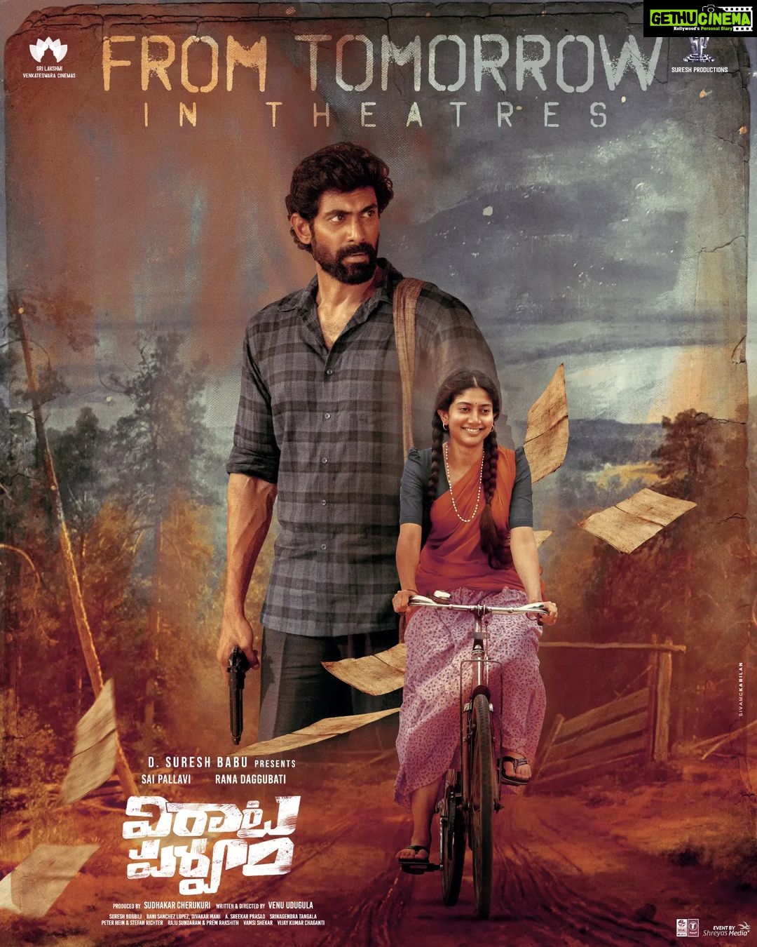 Rana Daggubati Instagram - #VirataParvam in cinemas from tomorrow ❤️🔥 Book your tickets now 📽️ @saipallavi.senthamarai @nanditadasofficial @venuudugulafilm @pillumani @dancinemaniac @naveenchandra212 #SreekarPrasad @sureshproductions @slv_cinemas