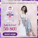 Samantha Instagram – India’s BIGGGGEESST Fashion Sale is now LIVE on @Myntra.
Myntra End of Reason Sale from 11th to 16th June brings you 50% to 80% Off on your favourite fashion brands. What’s more? Myntra Insiders get upto 20% extra off, and New users get Flat Rs.500 off + Free shipping on next 4 orders. 

Isse Bada Sale Nahi Milega!
What are you waiting for, SHOP NOW!
#MyntraEndOfReasonSale #IndiasBiggestFashionSale #MyntraEORS2022 #IndiasBiggestFashionSale #GoForIt #IfyouNeverTryYoullNeverKnow #SamanthaPrabhuStyledByMyntra #SamanthaPrabhuXmyntra #Ad