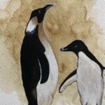 Sija Rose Instagram - Dance like a penguin 🐧 . @brew_stains art #coffeeart #gauche #penguinart #canvaspainting #canvas