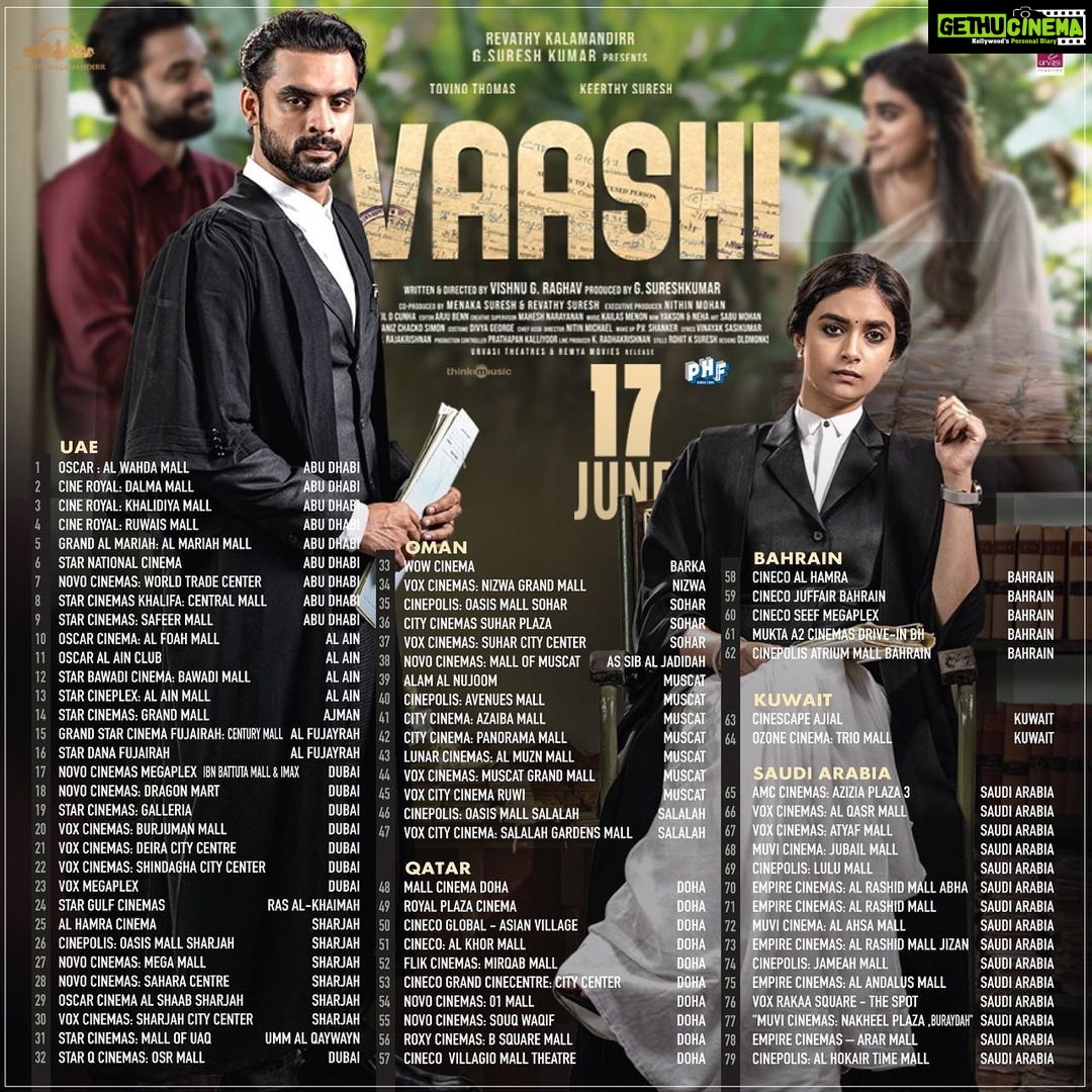 Tovino Thomas Instagram - ‘VAASHI’ GCC Theatre List !! #fromtomorrow #june17th