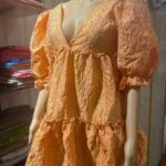 Vanitha Vijayakumar Instagram – Plunge neck old fashioned Brocade frock 
Dm for price!! 
Available in two colours! Khader Nawaz Khan Road