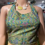 Vanitha Vijayakumar Instagram – New collection Reversible halter neck blouse 
Dm for price!! ✨can be worn for western wear on jeans skirt etc and very graceful when worn with plain sarees