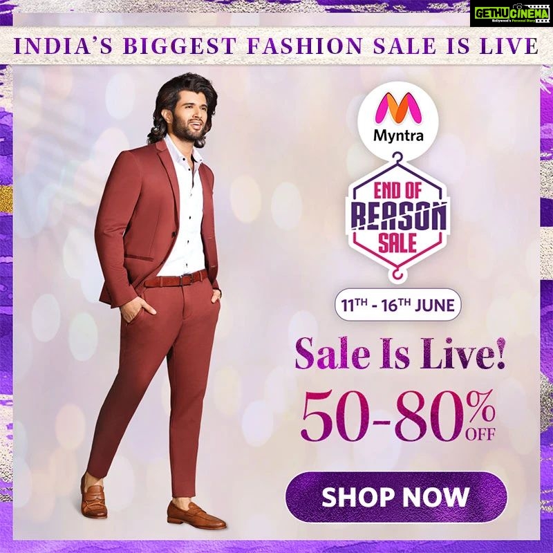 Vijay Deverakonda Instagram - What's on my weekend to-do list? SHOPPING! India’s BIGGEST Fashion Sale is LIVE. @myntra End of Reason Sale is LIVE from 11-16 June with 50-80% Off on your fav fashion brands. #MyntraInsiders get upto 20% extra off! SHOP NOW. #IndiasBiggestFashionSale #GoForIt #MyntraEORS #Ad