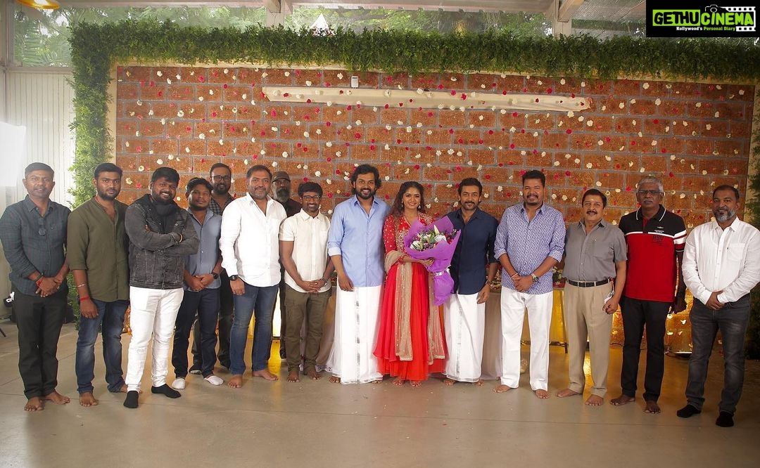 Aditi Shankar Instagram - Had a lovely pooja today to start off “Viruman” So so excited to start shooting🎬 @actorsuriya @jyotika @karthi_offl #Directormuthaiya @itsyuvan @rajsekarpandian @thanga_18