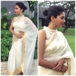 Aishwarya Lekshmi Instagram - For an event in Singapore Wearing this amazing ivory saree and blouse Designed by @paris_de_boutique. Loved it!!! And Thankyou #paris 💕