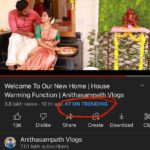 Anitha Sampath Instagram – Guyyyysss!! We are trending on youtube today!! Thanks a lotttttttt for all your heartmelting wishes!!!😘😘😘😘😘 iam seriously moved!!🥺 loveeee u guys! 

#blessedhouse 
#magicalhouse 
#goodvibesonly 
#youtubetrending 
#trending