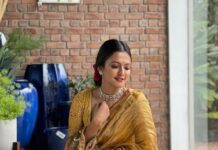 Aparna Das Instagram - For #priyanottathilaanu promotions ✨ Styling : @keepitstylish_by_ammu @styledbyammu Saree : @ektha.prescilajosephchungath Blouse : @zurimarket Make up : @makeup_by_mariyaaa 📷 : @jishnu.sidharth Jewellery: @antegra_diaries Location : @wudapple