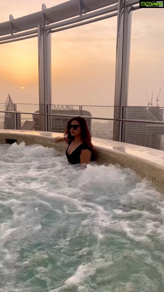 Arthi Venkatesh Instagram - Jacuzzi days are good days when you get the sunsets and the skyline #dubai #burjkhalifa #armanihotel #dubailife #downtowndubai Downtown Dubai