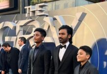 Dhanush Instagram - When you realise they have completely stolen the show from you ❤❤❤ At #TheGrayMan premiere with Yathra and Linga TCL Chinese Theatres