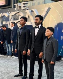 Dhanush Instagram - When you realise they have completely stolen the show from you ❤❤❤ At #TheGrayMan premiere with Yathra and Linga