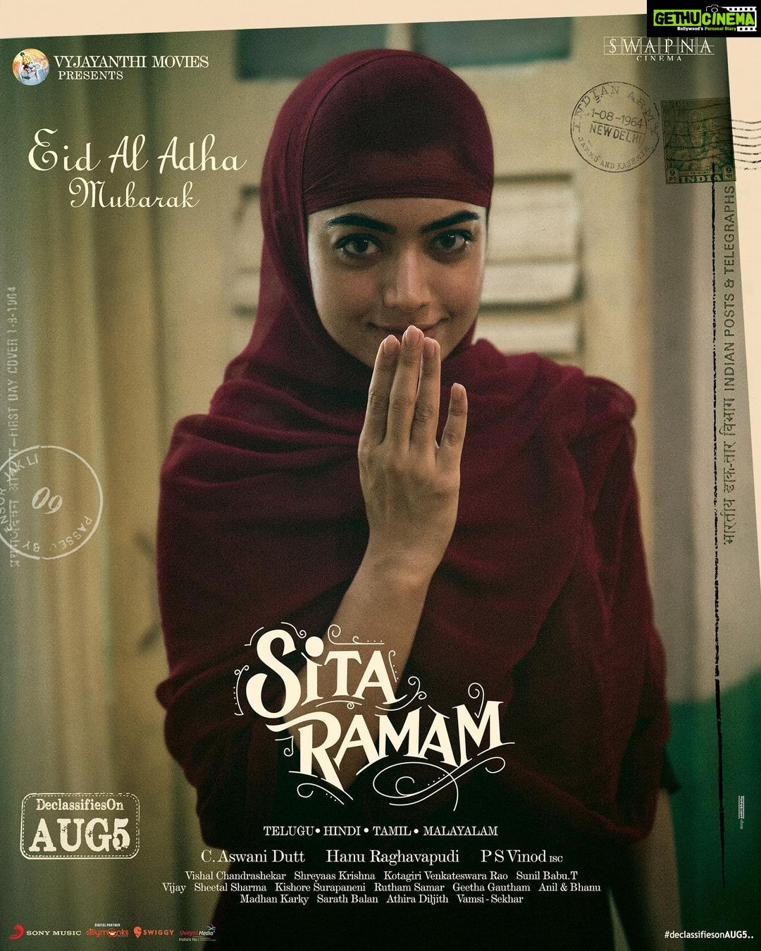 Dulquer Salmaan Instagram - #EidMubarak from our Rebellious #Afreen, to you and your family... #SitaRamam @hanurpudi @mrunalthakur @rashmika_mandanna @sumanth_kumar @tharunbhascker #ChalasaniAswaniDutt @composer_vishal #PSVinod #KotagiriVenkateswaraRao @mrsheetalsharma @vyjayanthimovies @swapnacinema @swapnaduttchalasani @priyankacdutt @sonymusic_south @tsunilbabu @ali_thohts @prasanth_ank7 @shreyaas_krishna @madhankarky @ashwathbhatt @sillymonksnt @geethagautham @anilandbhanu @ursvamsishekar @prasad_darling @mrinal96 @sheelapanicker026 @bendthespoonmarketing #SitaRamamFromAug5 #declassifiesonAUG5 #DulquerSalmaan #SitaRamamTelugu #SitaRamamTamil #SitaRamamMalayalam #SitaRamamMovie #EidAlAdha