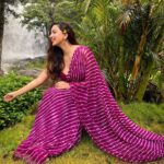 Eshanya Maheshwari Instagram - Here I sit beneath a tree Heartbeat calm. Soul hums free.✨💗 Picture credit @bhavikamaheshwari10 Saree by - @maheswariswati Location @ayatana.coorg #nature #waterfall #earth #beauty #travel #coorg #travelblogger #instatravel #esshanyamaheshwari #esshanya #saree #sareelove Ayatana Resort