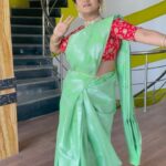Gabriella Charlton Instagram - Chaka chak! 💚 Saree @srisaicollections9 Blouse @studioavini Jewellery @new_ideas_fashions