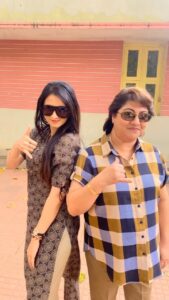 Harshika Poonacha Instagram - Swagging with the Kanasina Rani , Action Queen and the Evergreen Actress, The most busiest actress of 90’s who worked for 4 callsheets a day , She is a legacy ♥️♥️♥️ She is the #Malashree ma’am 🥰🥰🥰
Such an honour to be working with you ma’am , Thankyou for joining our #Marakasthra movie team 😍😍😍
Always dreamt of becoming a Malashree onscreen and now working with the real Malashree.
I’ve come a long way 💕 
#fangirl #moment #loveyou #sandalwood #action #queen #chitte #smilingqueen #harshika #harshikapoonacha #shoot #work #trending #reels #shakaboom
