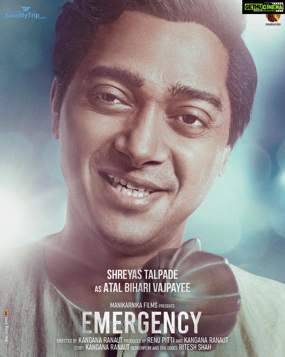 Kangana Ranaut Instagram - Presenting @shreyastalpade27 as Bharat Ratna Atal Bihari Vajpayee in #Emergency, a true nationalist whose love and pride for the nation was unparalleled and who was a young upcoming leader during the time of Emergency…. @manikarnikafilms @nishantpitti @anupampkher @mrsheetalsharma @aksht_ranaut @writish1 @gvprakash @manojmuntashir @khuranasamir @rakeshyadav.artncraft @raiajayg @satishkaushik2178 @thecastingstation @dhananjaysfx @lizziloulaw @djmalinowski @omshankar83 @darshan_pandyaa #ShreyasTalpade