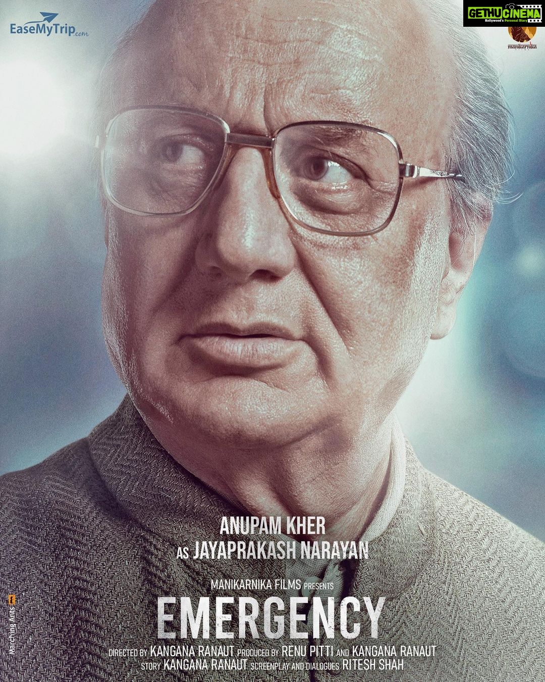 Kangana Ranaut Instagram - If there is darkness there is light if there is Indira there is JayaPrakash …. ☀️ Presenting @anupampkher as the people's hero, Lok Nayak JayaPrakash Narayan. #Emergency @manikarnikafilms @nishantpitti @shreyastalpade27 @mrsheetalsharma @aksht_ranaut @writish1 @gvprakash @manojmuntashir @khuranasamir @rakeshyadav.artncraft @raiajayg @bhumika_chawla_t @satishkaushik2178 @thecastingstation @dhananjaysfx @lizziloulaw @djmalinowski @omshankar83 #KanganaRanaut #AnupamKher