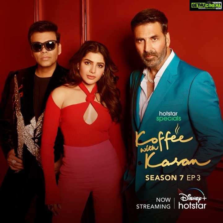 Karan Johar Instagram - It’s her grand debut on the Koffee couch and he returns to claim his crown of entertainment and quirk!👑 #HotstarSpecials #KoffeeWithKaranS7 episode 3 now streaming only on Disney+ Hotstar. @disneyplushotstar @akshaykumar @samantharuthprabhuoffl @apoorva1972 @jahnviobhan @aneeshabaig @dharmaticent