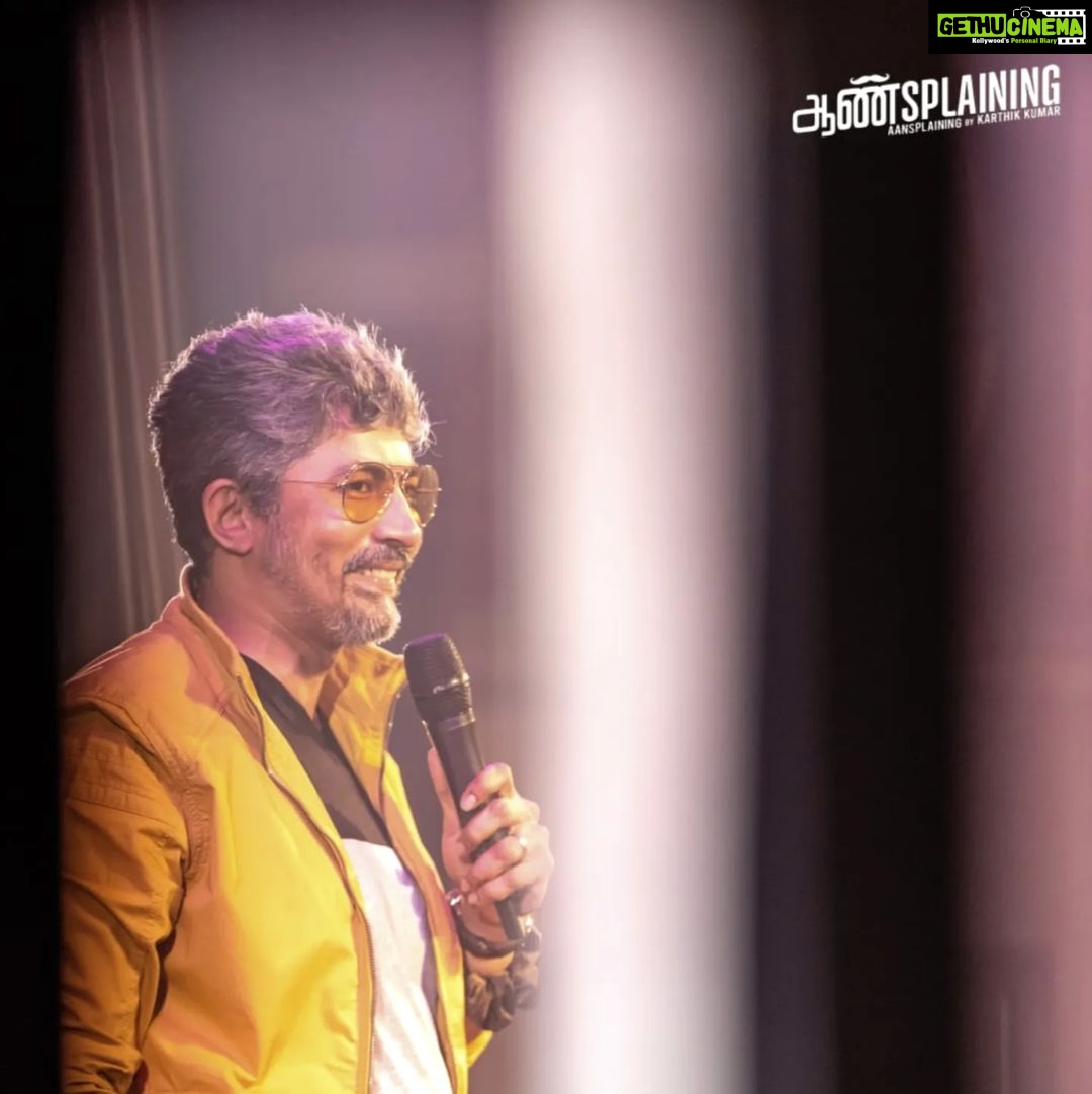 Karthik Kumar Instagram - I walked into @evamkarthik 's #aansplaining with a naive hesitance. My problem wasn't with Karthik of course but it was with the very idea that a single man was going to be addressing hundreds of women about male privilege - something that's already been heavily drilled into every aspect of our living and needs no explanation. Mansplaining at its finest. Ten minutes into the show a lot changed in me. I realised KK was just another 8 year old boy who grew up being given privilege without explanation, trauma without comfort, and power without responsibility. It was a show about finally claiming what it feels like to be male, in just the most raw, unfashionable and touching way. The difference between male comedians talking about male privilege and female comedians talking about male privilege lies 50% with the audience. The scornful raise of eyebrows, the disapproving tongue clicks and the slow claps when important social issues are hung on the fragile thread of humour can break a performance. And in the most natural human way, we take sides when it comes to gender. That's to say that it takes an enormous amount of courage and self control to produce gender-specific comedy that isn't offensive and I think KK has done a fantastic job with that. Watching women (having been through the distasteful experience of being born female) lash out on men is a vibe but watching men lash out on men is my new guilty pleasure. KK however went a step ahead in offending other groups and sentiments, safely following the industry trend of weak religious humour. What I loved the most about Aansplaining is that it tells a story. In a world of destructive comedy where performers think there's nothing funnier than sabotage, KK's skill of using what we already know about ourselves as a platter to lay down important social questions was refreshing. The laughter he arose was from the heart, one of togetherness and a happy cry for change. (Continued in comments) Chennai, India