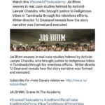 Lijomol Jose Instagram - #Jaibhim becomes the first Tamil film to be featured in the @theacademy YouTube channel. A proud moment for all of us. Thank you all ❤️ ▶️ https://youtu.be/6tRv0L1Xq9Q @tjgnanavel @actorsuriya @jyotika @2d_entertainment @rajsekarpandian @srkathir @rseanroldan @manikabali87 @joinprakashraj @rajishavijayan @subatra_robertofficial @joshikamaya