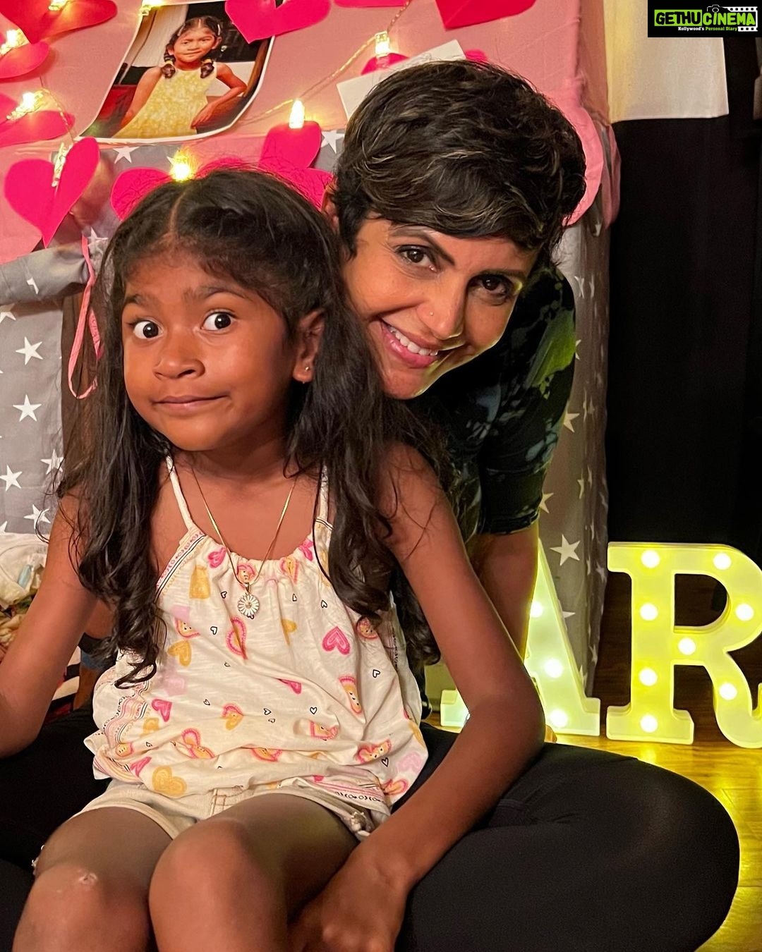 Mandira Bedi Instagram - Happy birthday my beautiful little shiney star. ⭐️🧿 I love you more and more every day. And I thank God for you every hour of every day. Thank you for coming into our lives, my litte Chimpy ❤️🙏🏽❣️🧿 #youvecomealongwaybaby ❤️💕⭐️ (Pic taken after a blow dry and wash at @bespokesalon_in 😀😎)