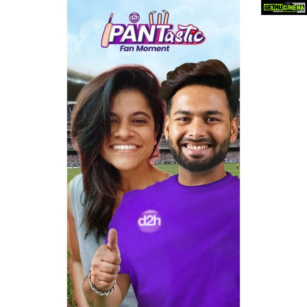 Maya Sundarakrishnan Instagram - Yaaay!! I have a semma selfie with my favourite @rishabpant which is absolutely #pantastic ! Watch shows and matches in full clarity on HD Set Top Box! I have switched d2h HD set in top box @d2h_official . Eduku wait pandreenga ? #RishabhPant #Pantastic #d2h