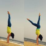 Maya Sundarakrishnan Instagram - One routine from Thiruvanmiyur beach practise. Nothing of this is possible without my Coach Mr Raju .. #Handstand #gymnast #thiruvanmiyurbeach #actor #fitnessgoal
