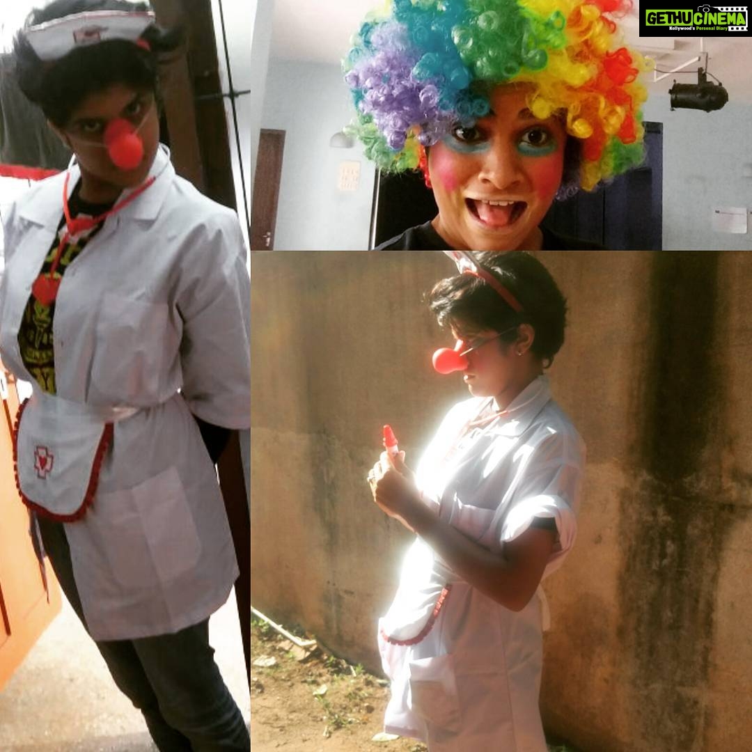 Maya Sundarakrishnan Instagram - Clown doctor :=) I learnt so much about humility, sensitivity by going to hospitals and entertaining children and adults with music, laughter, spontaeneous silliness, and love as a clown doctor . .. The smiles and the laughter that we receive from the children and their parents make my day. The laughter is infectious and it spreads everywhere. Children who were initially in bed watching us, get off them and dance with us, and they pull pranks on us .. we go around the hospital, doing silly walks ,saluting random security guards, saying 'hello ' to other patients, nurses , lab technicians . It is a powerful experience and the connections I made with the people we clowned for was something very different and special. The joy was spread in ripples everywhere and we just could not stop smiling. I could see how people long for laughter and happiness more than money . Thanks @insta_kk_wizard I love my job :) #hospitalclown #tlt #ifeelawsome