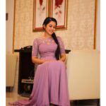 Mirnalini Ravi Instagram - This colour though 💜 #ValmikiFromSept20th #valmikipromotions Styled by @raji.raaga09 🥰 Wearing @prasannayanumula_official 💜 PC : @pramod_captures 📸 Makeup : @satishpabbu Hair by : @ramesh_siddhu