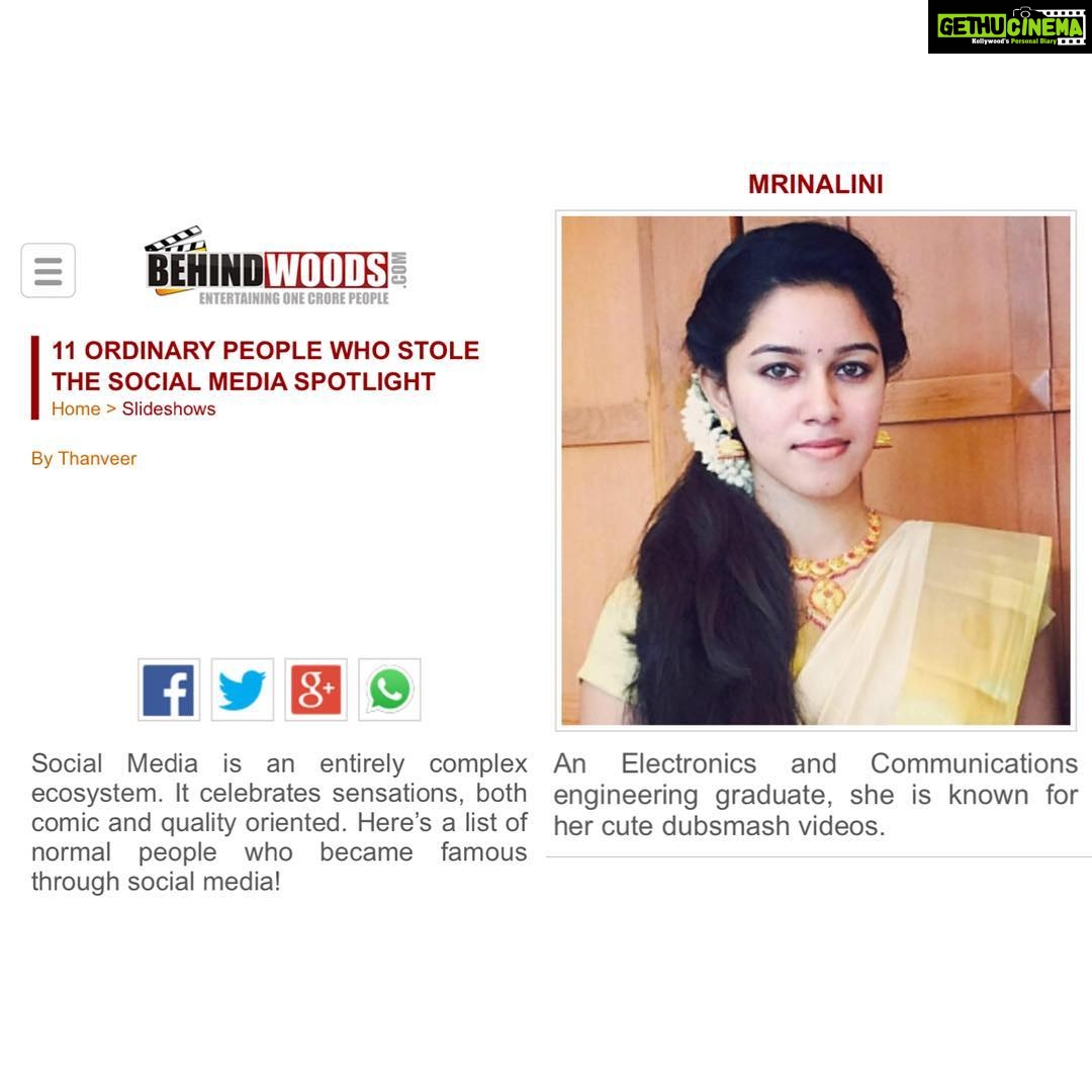 Mirnalini Ravi Instagram - Thank you @behindwoods ❤️