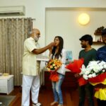 Nabha Natesh Instagram - Met the legendary Director Raghavendra rao garu, it seemed like a dream to get complimented by the legend himself and I had to pinch myself to ensure it’s true. He was very happy to know I am the only actor in my family and he blessed me for a great future in films Thank you raghavendra rao garu, #momenttocherish #nannudochukunduvate
