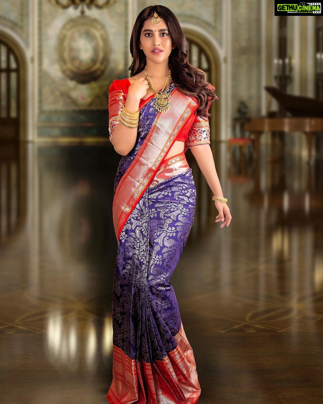 Nabha Natesh Instagram - Love the navy blue kanchivaram saree from @rsbrothersindia. A desiring look with its designs and colour combinations making it a masterpiece. Outfit by @rsbrothersindia Jewellery by @rsbrothers_jewellers Pic by @chinthuu_klicks Styled by @meghanaalluri #lovewearingsaree #kanchipattusaree #kanchisaree