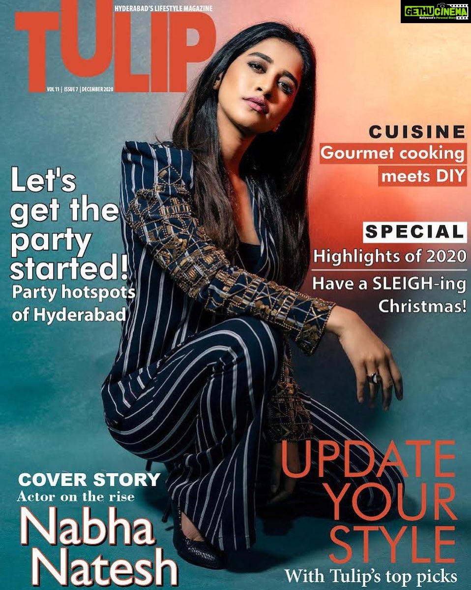 Nabha Natesh Instagram - Happy to be featured on the cover of @tulipmag Happy reading ✨ Story by @masuu20 Makeup @makeupby_bobbykasara Hair @durgaraokavala Stylist @officialanahita