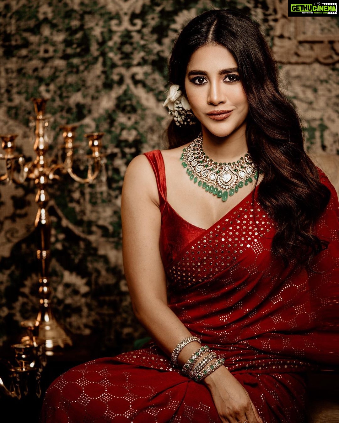 Nabha Natesh Instagram - 🥀🥀🥀🥀🥀🥀 ; : : For @youandimag Styling: @officialAnahita Outfit: @Paaprikastore Jewellery: @Kalasha_FineJewels Makeup: @StyliciousBySam Hair: @GulzarrWalaani Decor: @OneWeddingindia Photography: @Adrin_Sequeira; Assistants: @Abhishek0.7 and @paint.the.dark Videography: @gyan.singh.thakur
