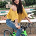 Nabha Natesh Instagram - 😬stole to pose☺️🤘🏻also rode a little 😬 PS: it was flat tiered , hence the struggle 😬