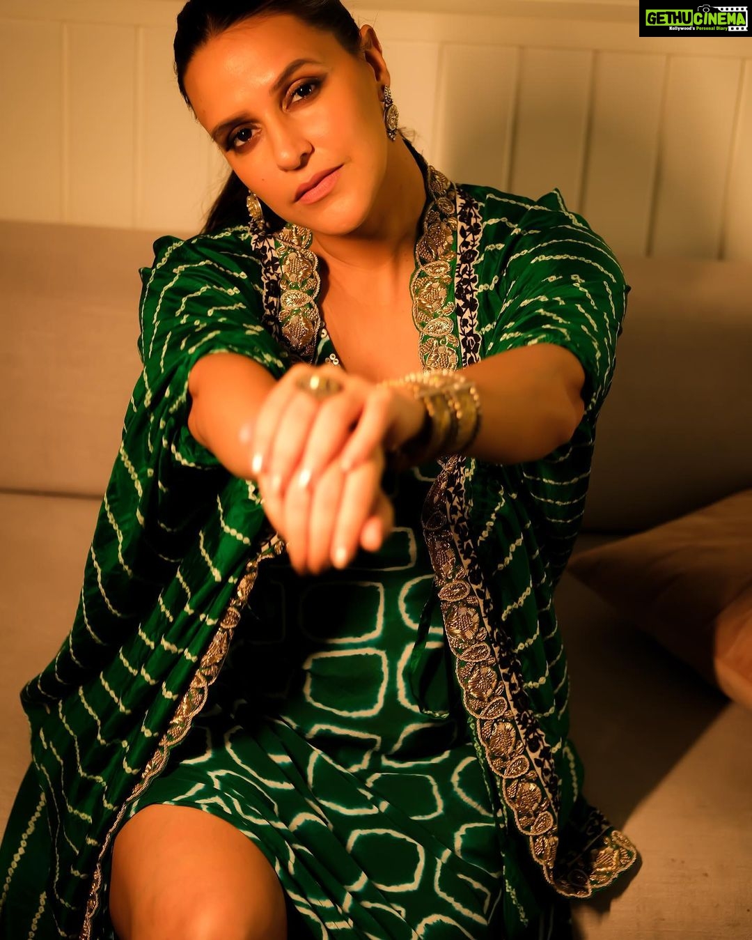 Neha Dhupia Instagram - Could ve said #gogreen βοΈπ± β¦ but we all already know that!! π . . . . . . . . Outfit : @nupurkanoiofficial Jewelry : @aquamarine_jewellery Styled by @ayeshakhanna20 Muah : @mitavaswani πΈ @sanjaydubeyphotography