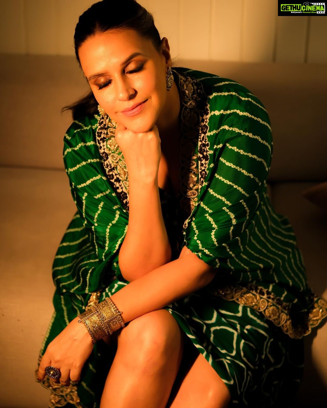 Neha Dhupia Instagram - Could ve said #gogreen βοΈπ± β¦ but we all already know that!! π . . . . . . . . Outfit : @nupurkanoiofficial Jewelry : @aquamarine_jewellery Styled by @ayeshakhanna20 Muah : @mitavaswani πΈ @sanjaydubeyphotography