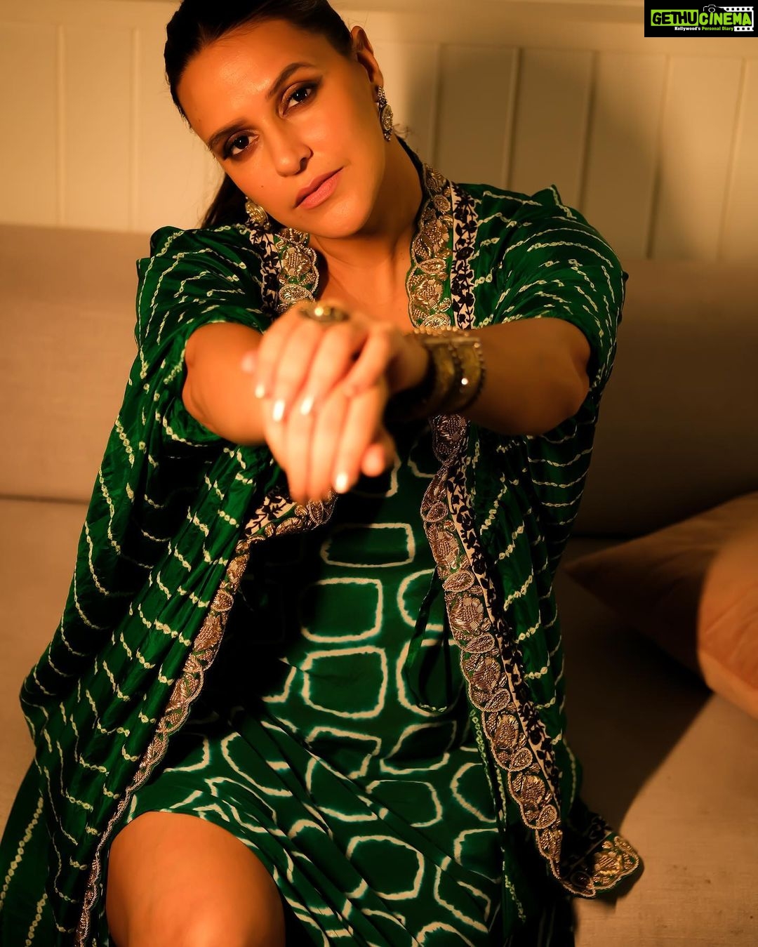 Neha Dhupia Instagram - Could ve said #gogreen βοΈπ± β¦ but we all already know that!! π . . . . . . . . Outfit : @nupurkanoiofficial Jewelry : @aquamarine_jewellery Styled by @ayeshakhanna20 Muah : @mitavaswani πΈ @sanjaydubeyphotography